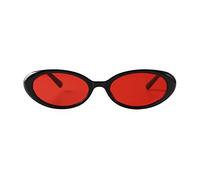 JUDOO Tiny Small 90s Sunglasses for Women Men Retro Oval Tinted Glasses, Black/Red, S