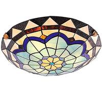 JUDU Home Supplies Tiffany Style Ceiling Fixture Flush Mount Ceiling Light Mediterranean Handmade Stained Glass Shade for Living Room Dining Room Hallway Loft (16in)