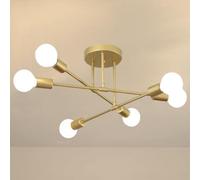 JUDU Modern Sputnik Ceiling Light，Chandelier 6-Light E27 Mid Century Metal Pendant Light Flush Mount Lights Fixture for Living Room, Dining Room, Kitchen, Bedroom and Foyer (Gold)