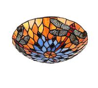 JUDU Vintage Tiffany Style 12/16Inch Stained Glass Dragonfly Style Flush Mount Ceiling Light Fixture with Stained Glass Shade Hanging Tiffany Lamps for Dinner Room Living Room (Dragonfly 30cm)