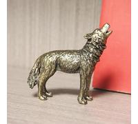 JUDUOYANXIAN Animal Figurines,7.2x5.6x2.2cm Brass Howling Wolf Statue Sculpture Figurine Craft Furnishing for Home Decor Living Room Porch Decorations Office Desk Ornaments