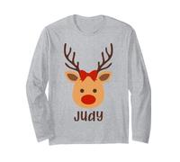 Judy Cute Reindeer Bow Christmas Personalized Name Girls Long Sleeve T-Shirt