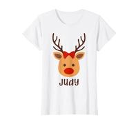 Judy Cute Reindeer Bow Christmas Personalized Name Girls T-Shirt