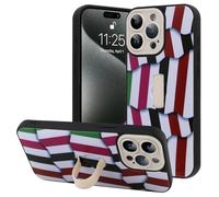 jueaes for iPhone 15 Pro Max Case with Finger Hand Strap Kickstand, Unique Trendy Striped Pattern Design, Full Camera Protection Shockproof Phone Cover for Women Men - Colorful Striped A