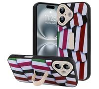 jueaes for iPhone 16 Case with Finger Hand Strap Kickstand, Unique Trendy Striped Pattern Design, Full Camera Protection Shockproof Phone Cover for Women Men - Colorful Striped A