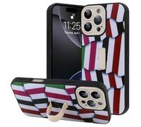 jueaes for iPhone 16 Pro Max Case with Finger Hand Strap Kickstand, Unique Trendy Striped Pattern Design, Full Camera Protection Shockproof Phone Cover for Women Men - Colorful Striped A