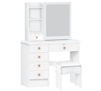 Juebueix Dressing Table,Farmhouse Makeup Vanity Desk with Sliding Mirror, Bedroom Dressing Table, Makeup Desk with 6 Drawers, Open Shelves, Hidden Storage Space,Makeup Desk with Drawers for Girls Whi