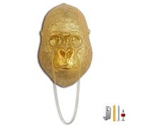 Juedawyal Golden Gorilla Head Sculpture with Glasses Chain, Modern Resin Animal Wall Art Decor Figurine, Luxury Office Desk Home Accent, Unique Gentleman Gorilla Statue Gift