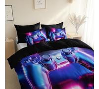 Juego de Cama de 3 Piezas Estilo De Ilustración 3D Controlador De Juego, Cama 135/150-220 x 240 cm,Negro Microfibra cepillada para cama, Transpirable, Hipoalergénicopara niños y adultos