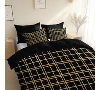 Juego de Cama de 3 Piezas Estilo Minimalista Líneas Geométricas., Cama 135/150-220 x 240 cm,Negro Microfibra cepillada para cama, Transpirable, Hipoalergénicopara niños y adultos
