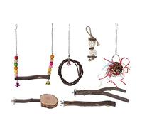 Juego de columpio para masticar pájaros, bola de vid de madera de manzana, juego de percha de pie para loros, accesorios para jaulas de pájaros, columpio, masticar, escalar, juego