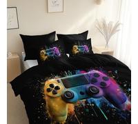 Juego de Funda nórdica Estilo De Renderizado Controlador De Juego, Cama 105-200 x 200 cm, y 2 fundas de almohada NegroMicrofibra Juego de Cama de 3 Piezas Transpirable, para niños y adultos