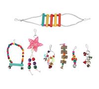 Juego de pájaros coloridos, columpio para masticar, escalada, campana colgante, loro para pájaros pequeños, medianos y grandes, accesorios para jaula, 7 piezas, madera, plástico y