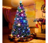 Juegoal 7 ft Pre-Lit Optical Fiber Christmas Artificial Tree, with LED RGB Color Changing Lights, Snowflakes and Top Star, Festive Party Holiday Fake Multicolor Xmas Tree with Durable Metal Legs