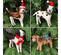 Juegoal Christmas Felt Dogs Ornaments Set of 4, Xmas Wool Puppy Hanging Decor, Felt Animal Crafts Woodland Cute Christmas Tree Wreath Decor for Home Party Supplies