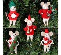 Juegoal Christmas Felt Mice Ornaments Set of 5, Xmas Wool Mouse Hanging Decor, Felt Animal Crafts Woodland Cute Christmas Tree Wreath Decor for Home Party Supplies