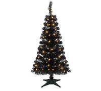 Juegoal Lighted Artificial Halloween Black Christmas Tree, Pre-lit 4 FT Black Tinsel Xmas Pine Trees, Light up with 70 LED Lights Battery Powered, 8 Modes & Timer for Home Office Party Decorations