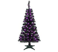 Juegoal Lighted Artificial Halloween Christmas Tree, Not Pre-lit 4FT Black Tinsel Xmas Pine Trees, Light up with 70 LED Purple Lights Battery Powered, 8 Modes & Timer for Home Office Party Decorations