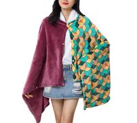 Juejuezi Anime Wearable Blanket Hoodie Throw Blanket Tanjirou Cosplay Cloak Shawl Wrap Nap Quilt 160x100 cm/63x40in, Red, One size