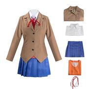 Juejuezi Doki Doki Literature Monika Outfit Yuri Ddlc Uniform Sayori Cosplay School Girl Costume Halloween (XS, Brown)