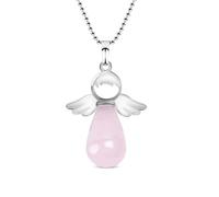 Juelia Natural Healing Crystal Necklace: Angel Wings Reiki Energy Gemstone Pendant Chakra Yoga Crystals Necklaces Balancing Jewelry Gifts for Women Her ladiess with Box (Rose Quartz)