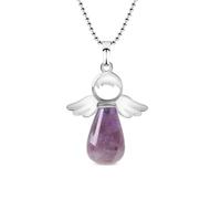 Juelia Natural Healing Crystal Necklace: Angel Wings Reiki Energy Gemstone Pendant Chakra Yoga Crystals Necklaces Balancing Jewelry Gifts for Women Her ladiess with Box (Amethyst)