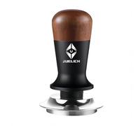 JUELICH 58mm Espresso Tamper with Wooden Handle - Spring-Loaded Coffee Distributor for Even Coffee Grounds - Barista Hand Tool, Stainless Steel Coffee Leveling Tool, Classic Coffee Accessories (58mm)