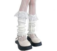 JUENAWMIU Kawaii Leg Warmers Y2k Knit Lace Leg Warmers Cute Japanese Harajuku Lolita Bow Leg Warmer, One Size, One Size