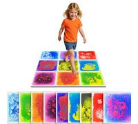 JUEOQOY 12" Liquid Sensory Floor Tiles for Kids Ages 3+ - Step-On Color Flow Mats with Non-Slip Base for Classroom, Calm Corner or Sensory Path Play (9-Pack)