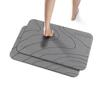 JUERLEN 2 Pack Diatomaceous Earth Shower Mat, Stone Bath Mat, Nonslip Super Absorbent Fast-Drying Hard Bath Mat for Bathroom Shower Floor, 24 x 16 inch, Grey Wave Design