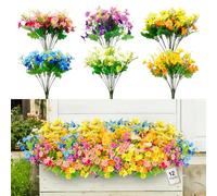 Juertime 12 Bundles Artificial Flowers Outdoor, UV Resistant Fade Proof Daisy Faux Silk Flowers Fake Plants for Hanging Baskets, Garden, Porch, Window Box Decor (Multicolor)