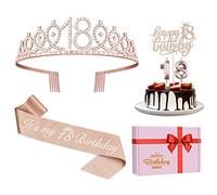 Juesly 18th Birthday Decorations for Girls: Rose Gold Sash, Crown, Candles, Cake Toppers. 18th Birthday Gifts for Girls, Party Decor Supplies