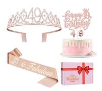 Juesly 49th Birthday Decorations for Women Rose Gold Party Supplies | 49th Birthday Sash and Crown, Cake Topper and Candles 49, 49th Birthday Gifts for Women