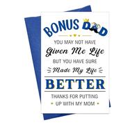 JUESMOS Bonus Dad Fathers Day Card from Stepdaughter Stepson Funny Fathers Day Card Gifts for Stepdad Stepfather Dad Birthday Gifts from Stepdaughter Stepson Thanks For Putting Up With My Mom Card