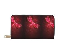 JUEXDEME Abstract Red Dragonfly Long Faux Leather Clutch Chic Stylish Women's Wallets for Modern Women Large Capacity Card Holder and Organizer Pockets Durable Purse Handbag for Everyday Travel