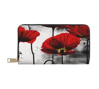 JUEXDEME Beautiful Poppy Flower Ink Long Faux Leather Clutch Chic Stylish Women's Wallets for Modern Women Large Capacity Card Holder and Organizer Pockets Durable Purse Handbag for Everyday Travel