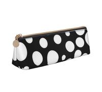 JUEXDEME Black and White Polka Dot Leather Pencil Case Slim Design Pen Bag with Metallic Zipper Pocket Size for Or Student Office College Middle School