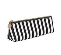JUEXDEME Black & White Stripe Leather Pencil Case Slim Design Pen Bag with Metallic Zipper Pocket Size for Or Student Office College Middle School
