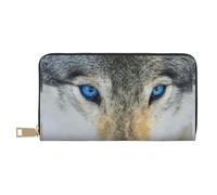 JUEXDEME Blue Eyes Wolf Long Faux Leather Clutch Chic Stylish Women's Wallets for Modern Women Large Capacity Card Holder and Organizer Pockets Durable Purse Handbag for Everyday Travel