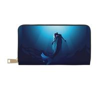 JUEXDEME Blue Mermaid Long Faux Leather Clutch Chic Stylish Women's Wallets for Modern Women Large Capacity Card Holder and Organizer Pockets Durable Purse Handbag for Everyday Travel