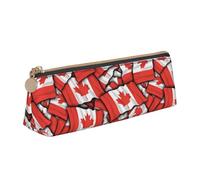 JUEXDEME Canadian Flag Leather Pencil Case Slim Design Pen Bag with Metallic Zipper Pocket Size for Or Student Office College Middle School