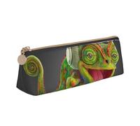 JUEXDEME Chameleon Listen Music Leather Pencil Case Slim Design Pen Bag with Metallic Zipper Pocket Size for Or Student Office College Middle School