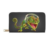 JUEXDEME Chameleon Listen Music Long Faux Leather Clutch Chic Stylish Women's Wallets for Modern Women Large Capacity Card Holder and Organizer Pockets Durable Purse Handbag for Everyday Travel