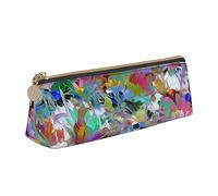 JUEXDEME Colored Flower Leather Pencil Case Slim Design Pen Bag with Metallic Zipper Pocket Size for Or Student Office College Middle School
