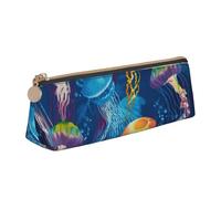 JUEXDEME Colored Jellyfish Leather Pencil Case Slim Design Pen Bag with Metallic Zipper Pocket Size for Or Student Office College Middle School