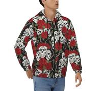JUEXDEME Cool Skull Head And Roses Print Mens Hoodie Sweatshirt Full Zip Up Hooded Jackets Long Sleeve Pullover Jacket Hoody Hoodies Tops With Pockets