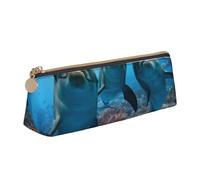 JUEXDEME Funny Dolphin Looking at You Leather Pencil Case Slim Design Pen Bag with Metallic Zipper Pocket Size for Or Student Office College Middle School