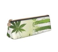 JUEXDEME Grass Pot Leaf Leather Pencil Case Slim Design Pen Bag with Metallic Zipper Pocket Size for Or Student Office College Middle School