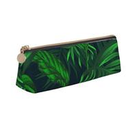 JUEXDEME Green Tropical Plant Leather Pencil Case Slim Design Pen Bag with Metallic Zipper Pocket Size for Or Student Office College Middle School