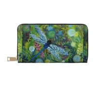 JUEXDEME Hand Painted Dragonfly Long Faux Leather Clutch Chic Stylish Women's Wallets for Modern Women Large Capacity Card Holder and Organizer Pockets Durable Purse Handbag for Everyday Travel